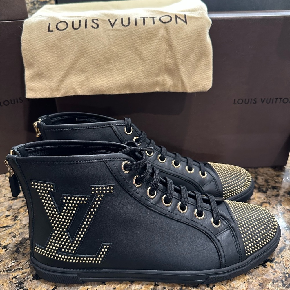 Louis Vuitton ankle boots/sneakers NWT 38.5 w/gold tone nail head trim
